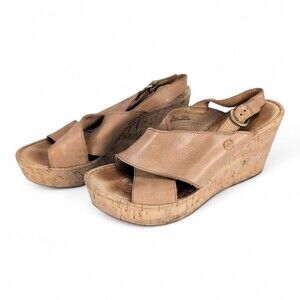 Born Leather Cork Wedge Sandals Platform Size 9